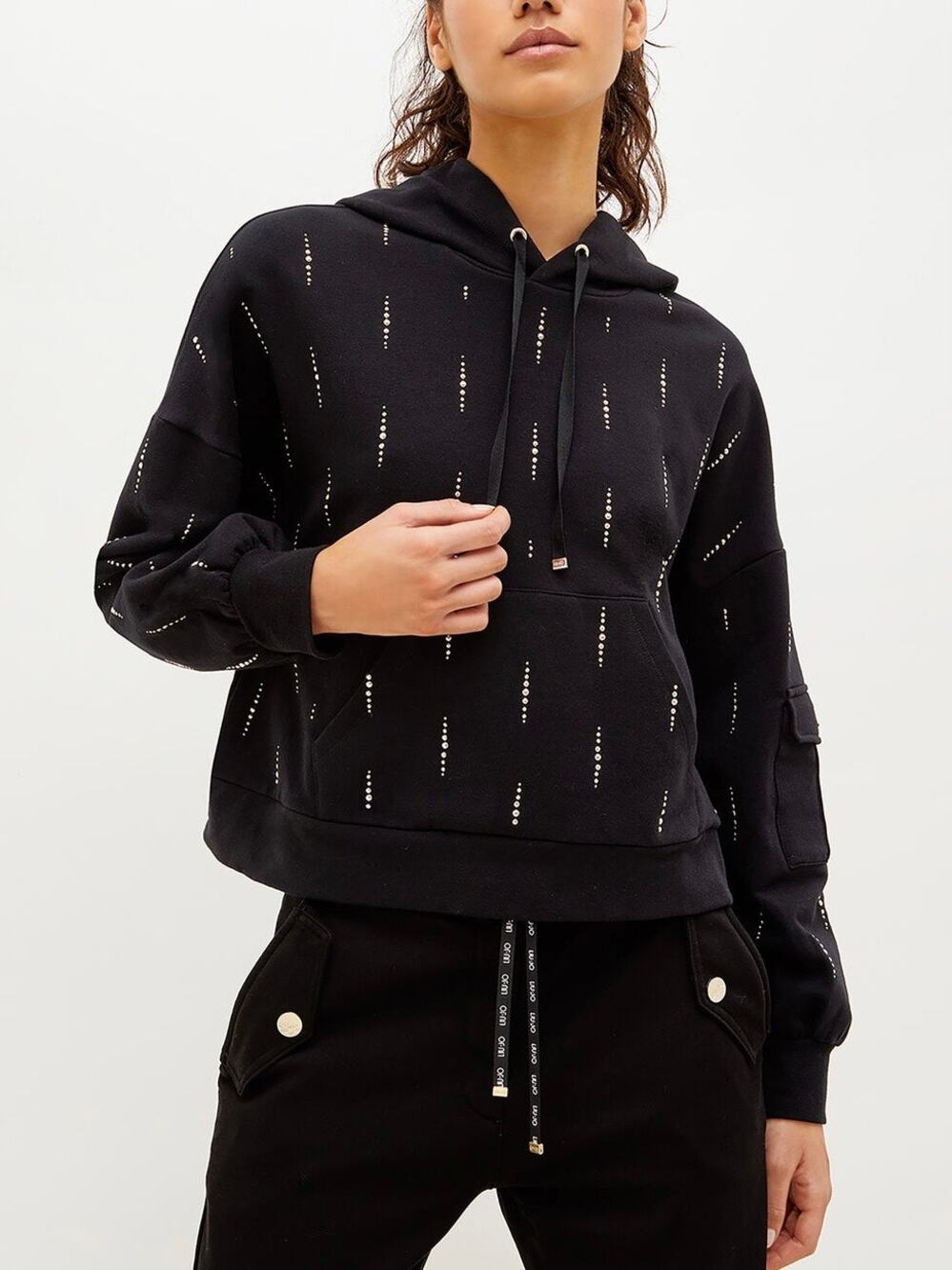 Liu Jo Black Nero Studs Cropped Hoodie Sweatshirt Sz.S NWT